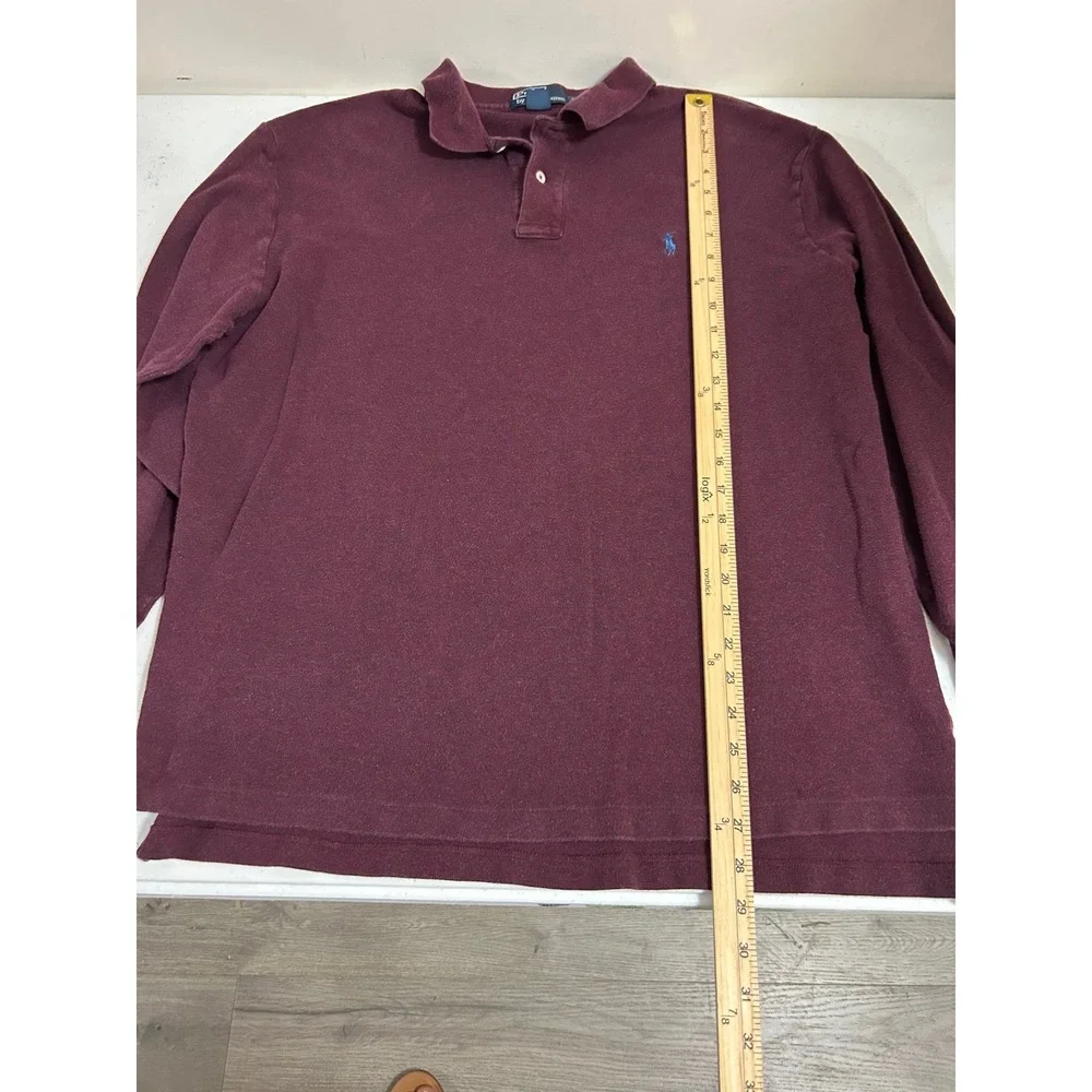 Polo Ralph Lauren Long‎ Sleeve Polo Shirt Burgundy Mens XL Embroidered Pony